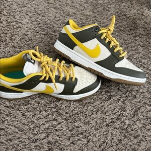 Nike Dunk Low Olive and Yellow Low-Top Sneakers (women size 8.5, kids size 7)
